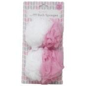 Wholesale - 2pc WHT/PINK JMB MESH SPONGES DUAL TEXTURE W/ELASTIC C/P 18, UPC: 769898973154